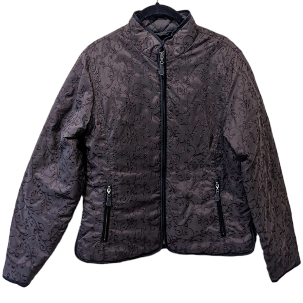 Eddie Bauer Premium Goose Down Embroidered Chocolate Brown Full Zip Jacket (L)